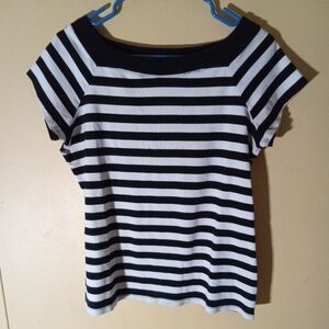 Dressbarn 100% Short Sleeve Striped Boat Neck Women's Top